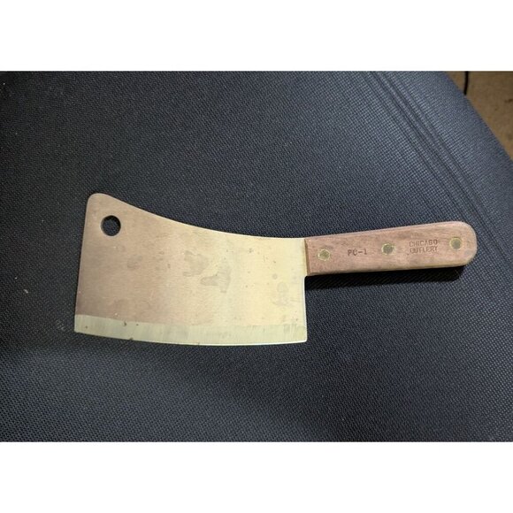 VTG Chicago Cutlery  PC-1 Meat Cleaver Wood Handle 7” Carbon steel blade  Heavy - Picture 1 of 10